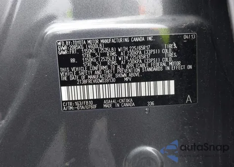 2013 Toyota Rav4 Le из США, поврежденный, VIN 2T3BFREV6DW039130